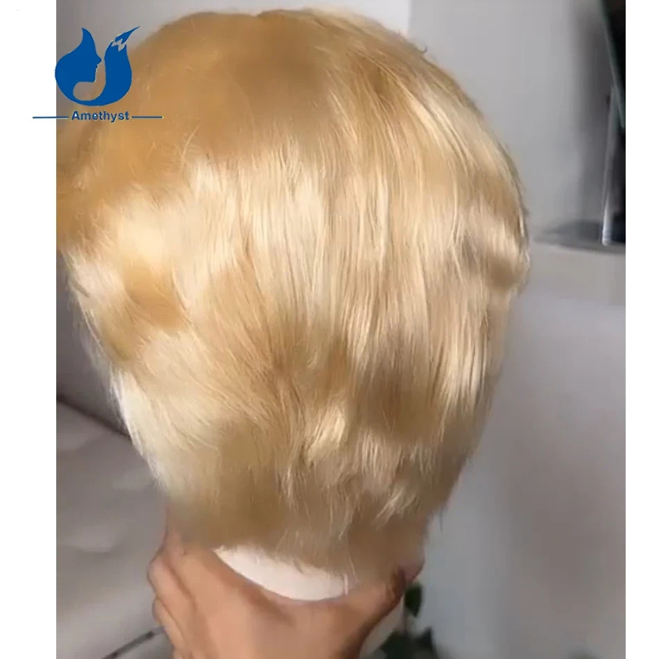 #613 Blonde Short Cut Men’s Wig Brazilian Remy Human Hair 13×4 Lace Front Wig
