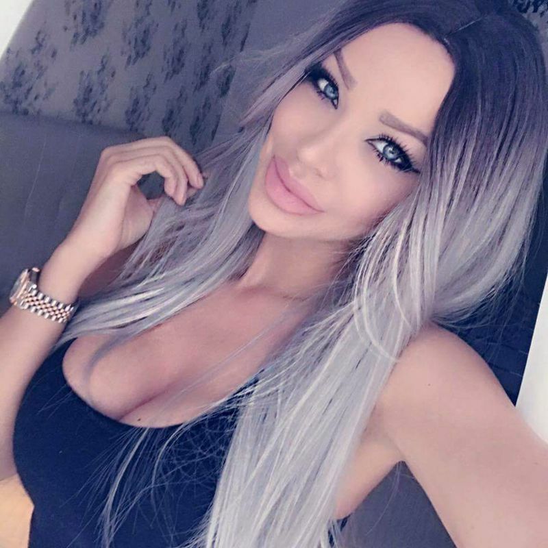 Long Straight Black Grey Ombre Synthetic Wig Heat Safe Pasrty Cos Fashion Wig