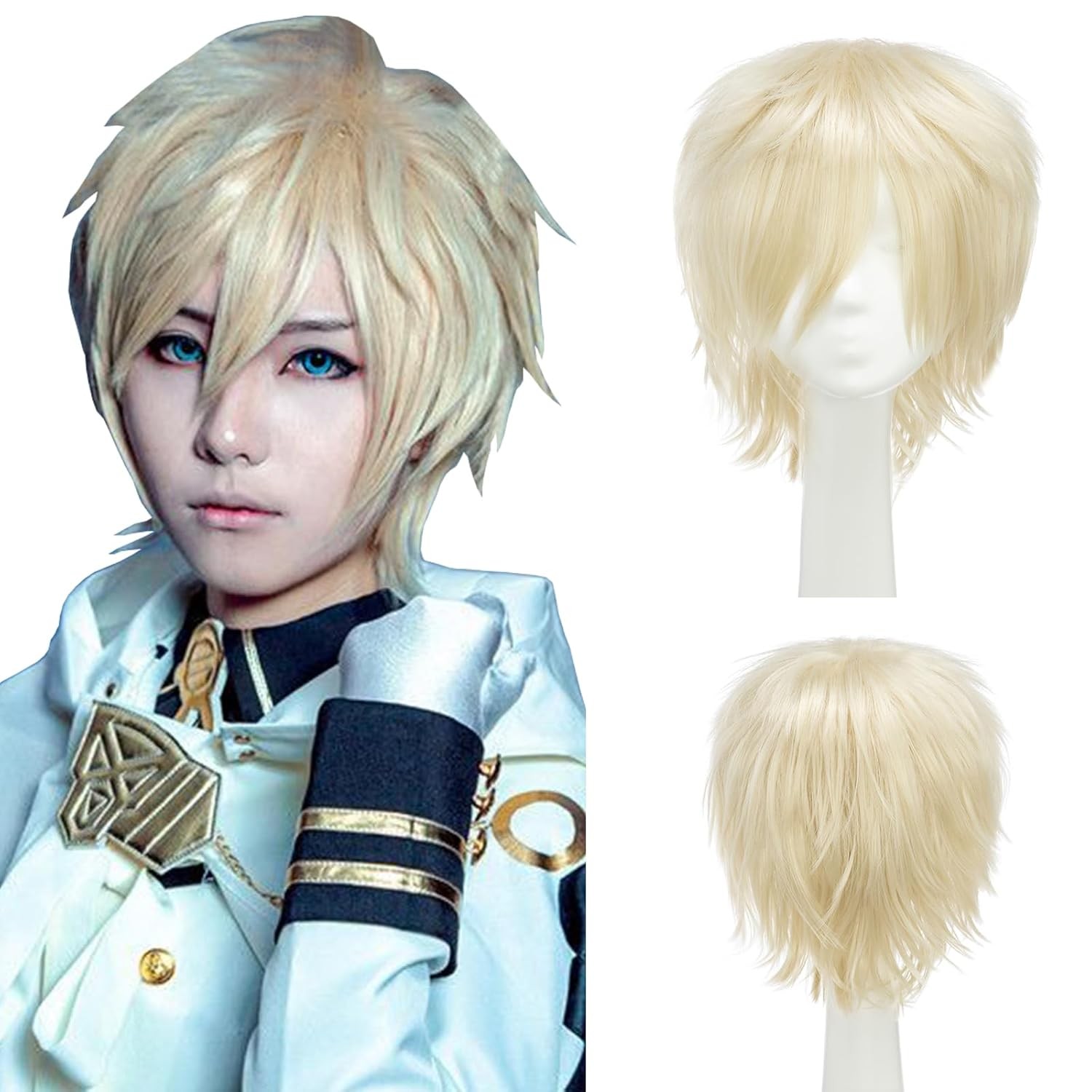 Unisex Short Green Wig Women Men’s Short Layered Fluffy Spiky Wigs with Bangs