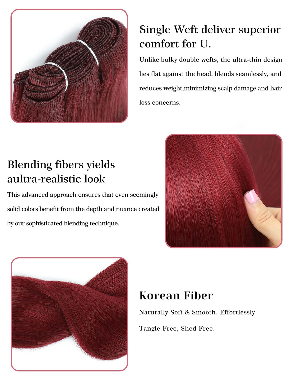 26 Inch Burgundy Hair Extensions Weft 150g Sew in Bundles Synthetic Straight …