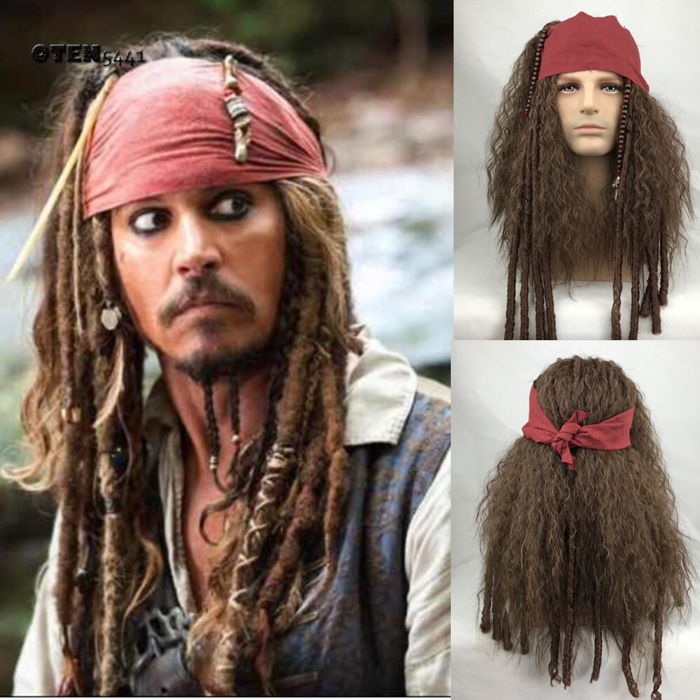 New Pirates Wigs Bandana Dreadlock DLX Jack Sparrow Halloween Costume Props Wigs
