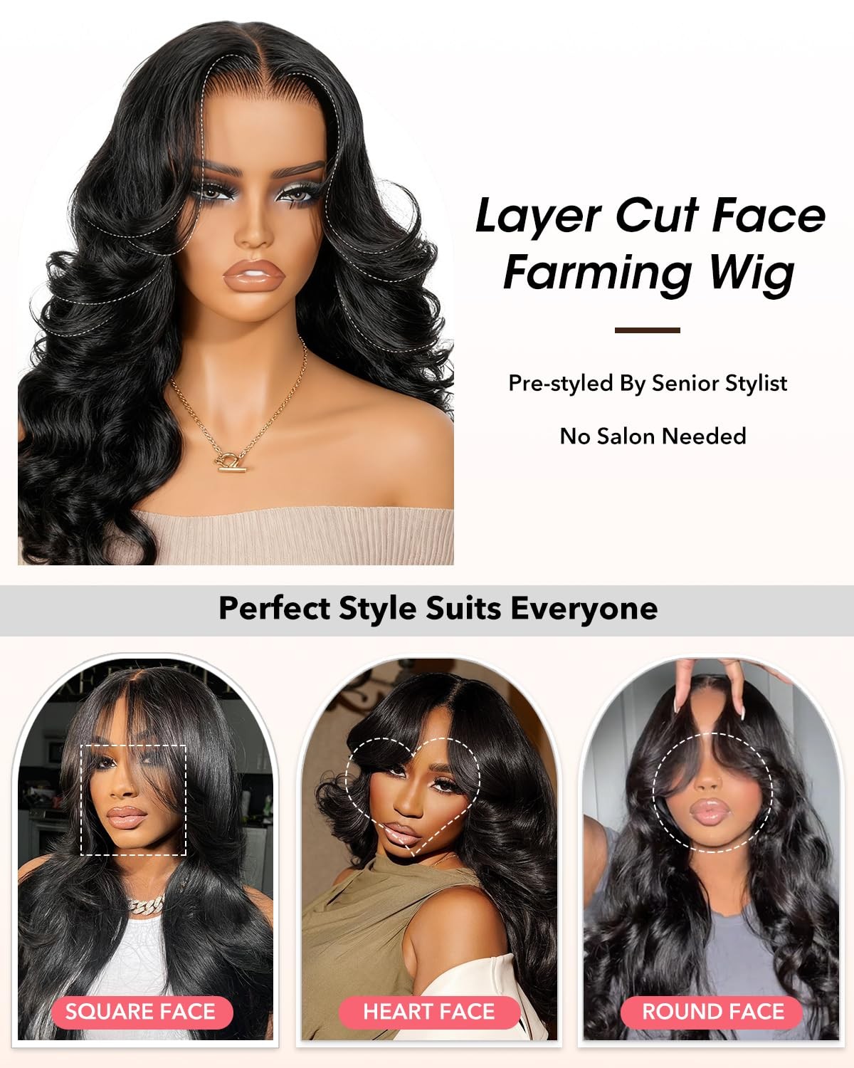Tunfine Curtain Bangs Face-Framing 9X6 Glueless Wigs Human Hair Pre Plucked Pre