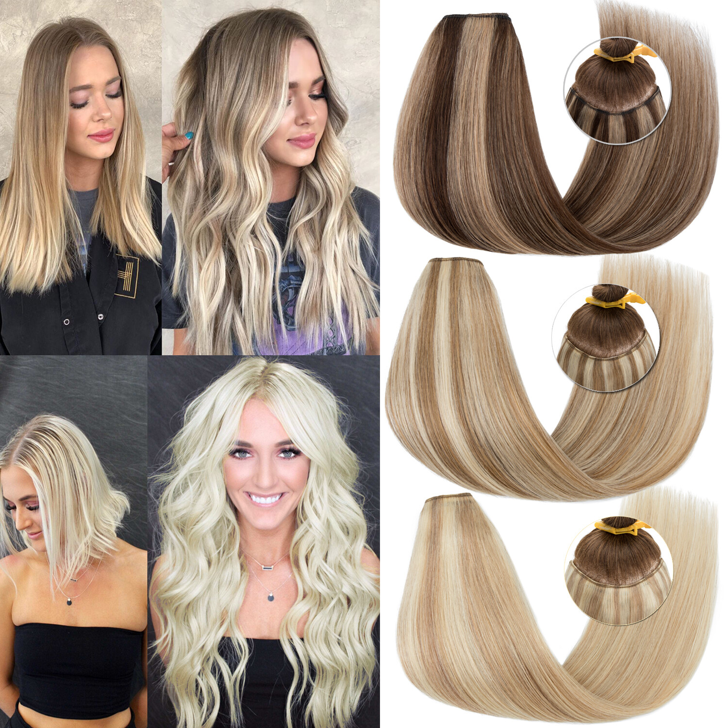 REAL Remy V-shaped Clip In 100% Human Hair Extensions Thick One Piece Full Head