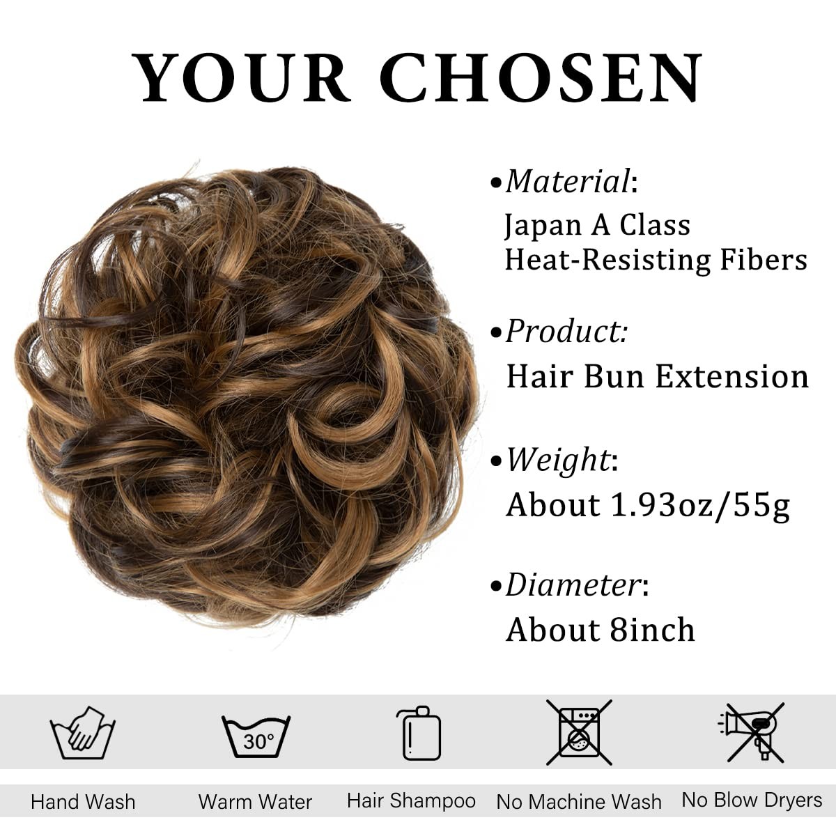 CJL HAIR Large Messy Bun Hair Piece Wavy Curly Dark Brown / Golden Blonde