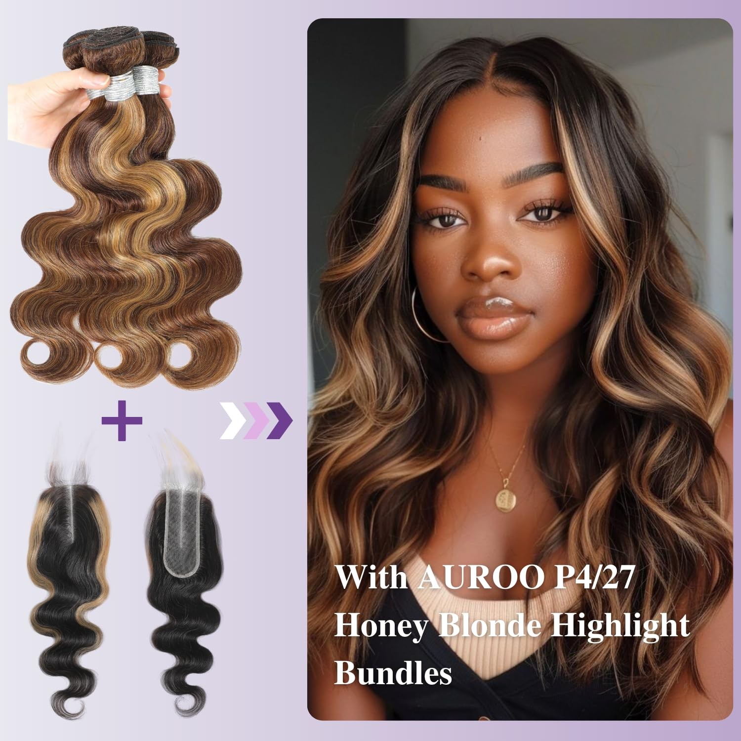 Auroo 27 Skunk Stripe 2X6 Hd Lace Closure Only Human Hair Body Wave 12A Honey