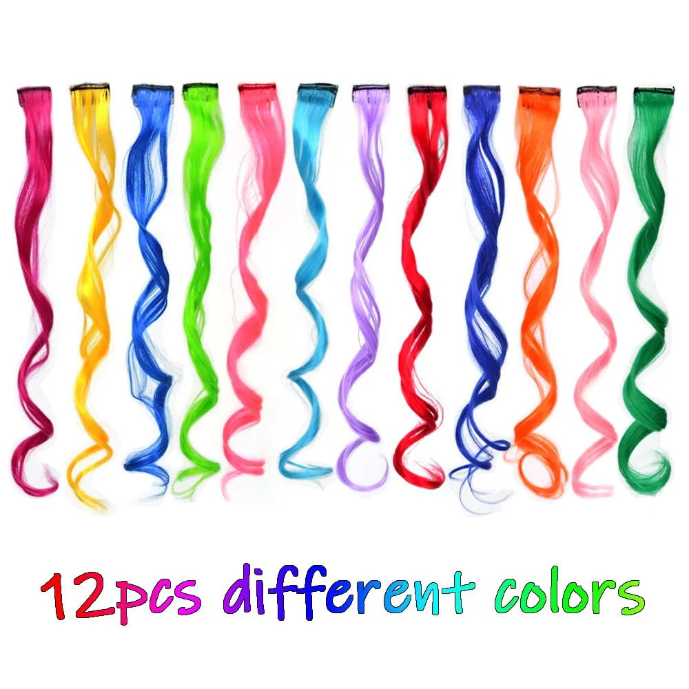12 Pcs Colored Clip in Hair Extensions 22 Inch Curly Synthetic Colored Hairpiece