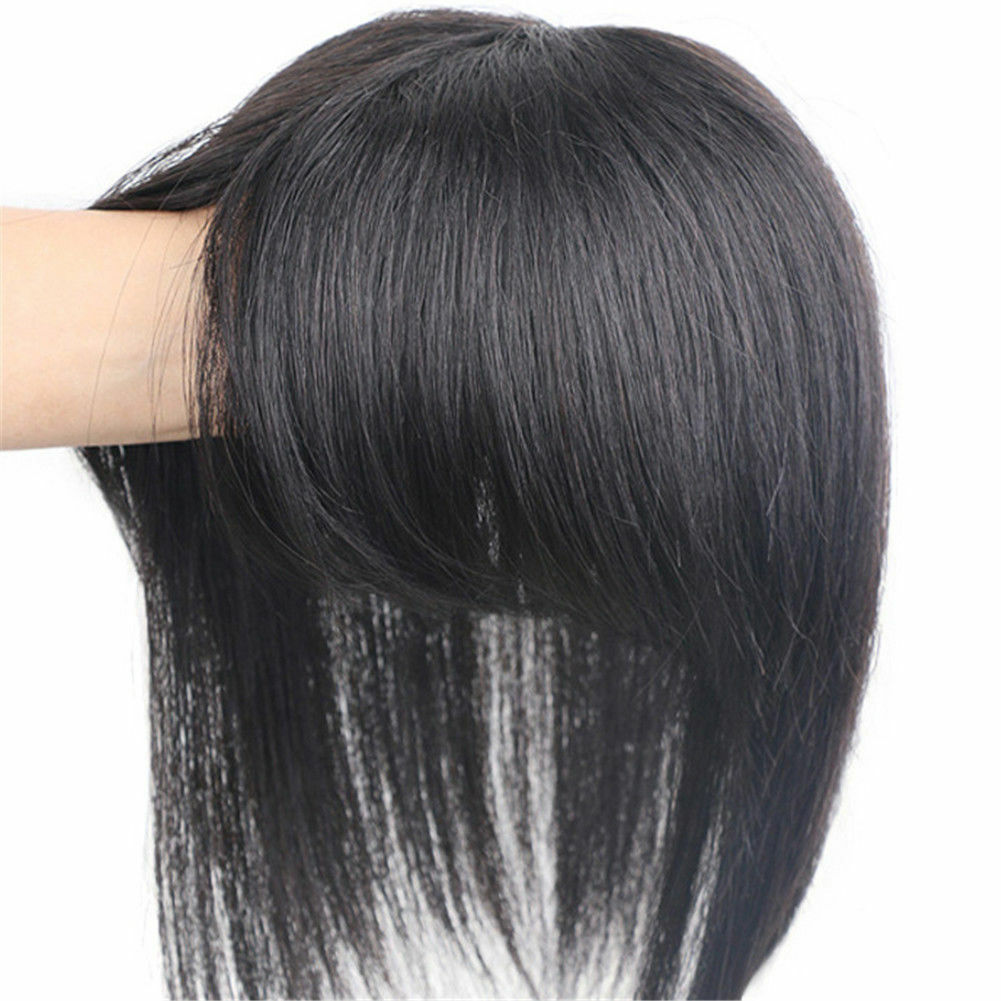 100% Real Human Hair Topper Toupee Clip Hairpiece Bangs Bob Top Straight Wig