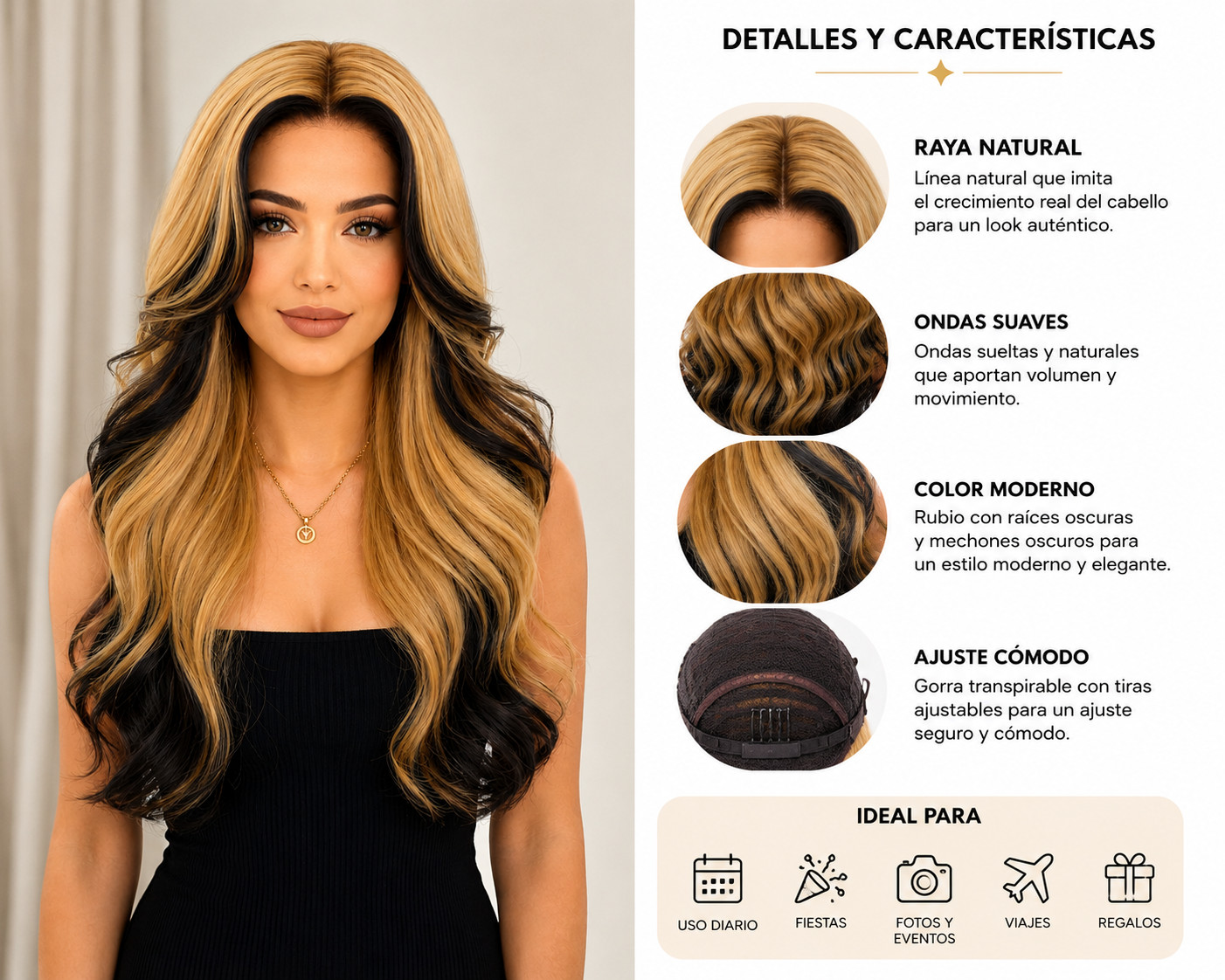 Black Blonde Lace Front Wig Synthetic Long Wavy Pre-Plucked Hairline Women