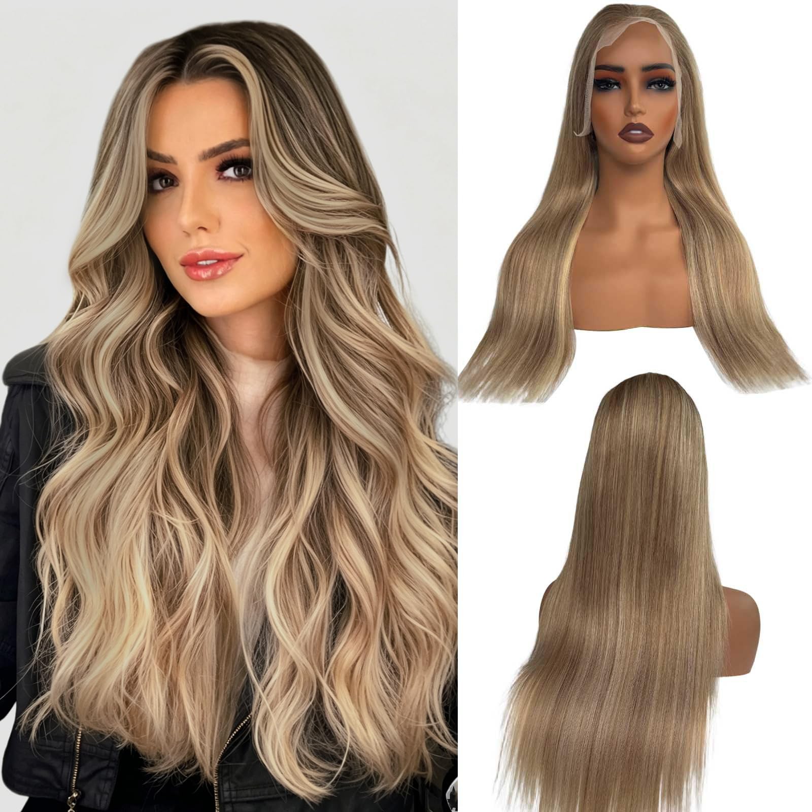 Belaved Highlight Wigs Human Hair 13X4 Ombre Lace Front Ash Brown To Blonde Hd