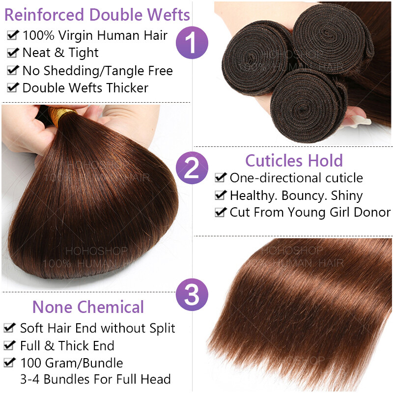 8A+ Straight 100% Virgin Human Hair Extensions Weave Weft Wavy Brown 100G/Bundle