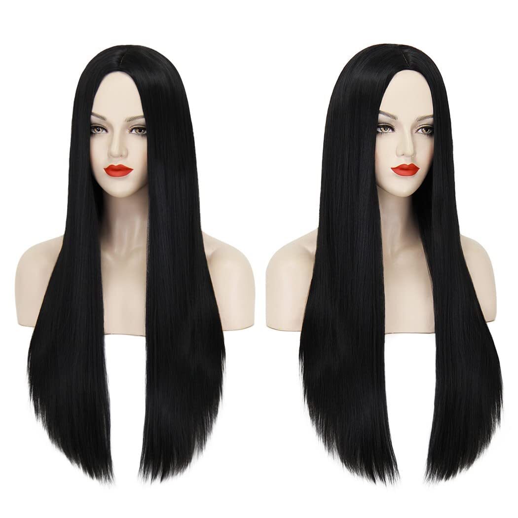 27″ Long Black Straight Wigs Women Hair Wigs Natural for Halloween Cosply Wig US