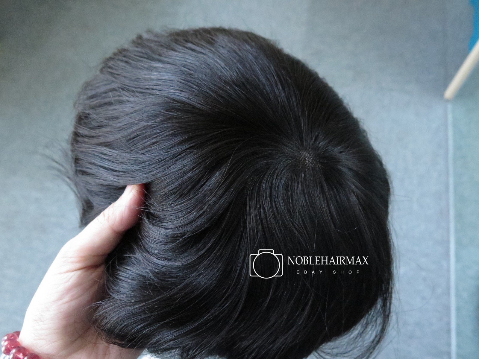 Mens Toupee Fine Mono Hairpiece Hair Replacement System Human Remy Real Hair #1B