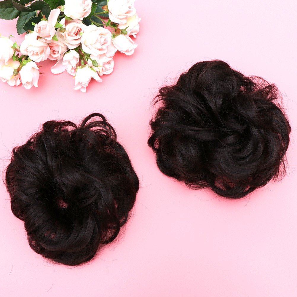 2Pcs Black Hair Plate Tool Synthetic Hair Chignon Wig for Elegant Styles