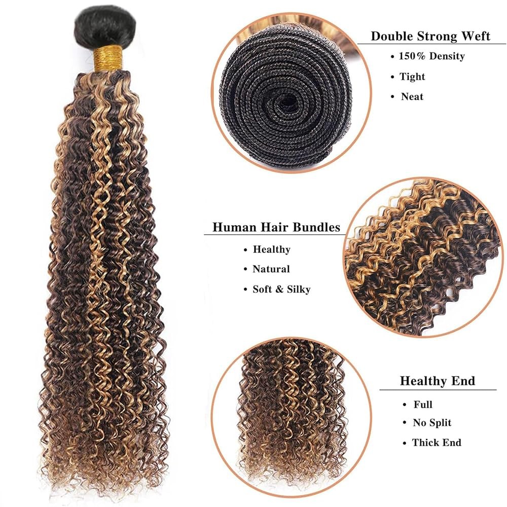 Loiumguu Ombre Highlight Brown Mixed Honey Blonde Human Hair Kinky Curly