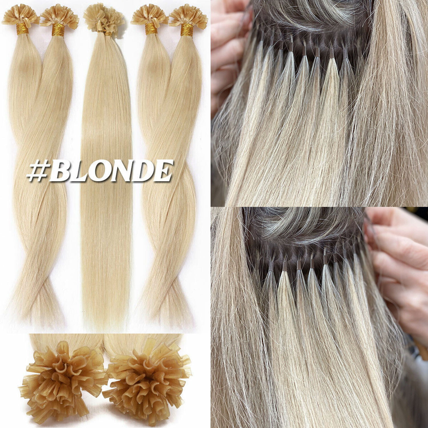 100% Indian Remy Hair Keratin Pre Bonded Nail U Tip Human Hair Extensions Blonde