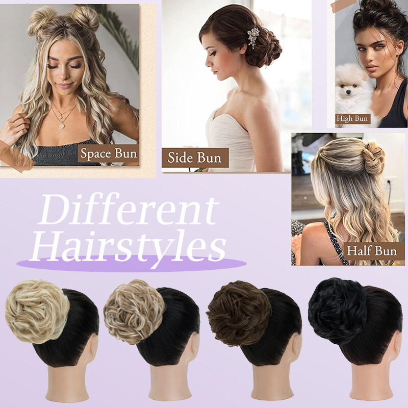 Highlight Curly Messy Bun Hair Piece Scrunchie Updo Claw Clip In Hair Extension