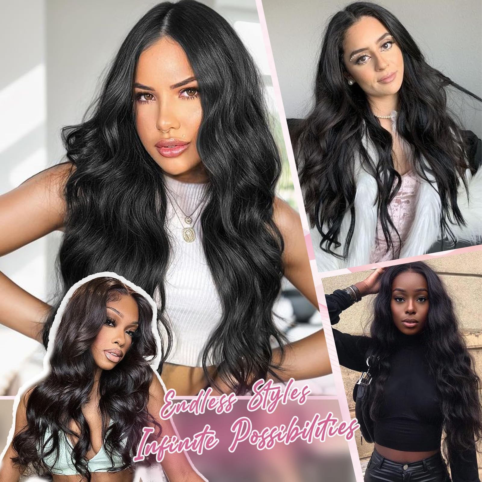 Long Wavy Wig for Women 26 Inch Black Synthetic Lace Front Wig Middle Part Cu…