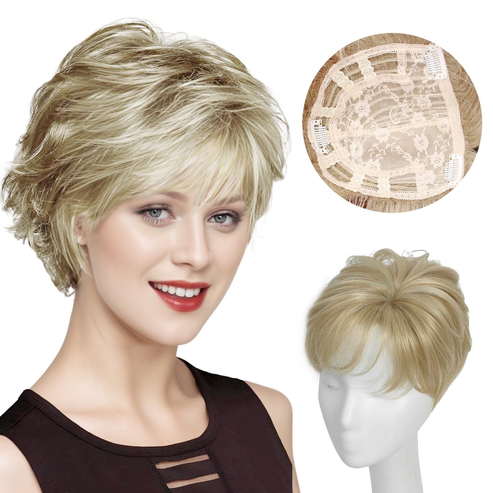 CROWN GUIDE Short Pixie Cut Hair Toppers for Women with Thinning Hair – Clip-…