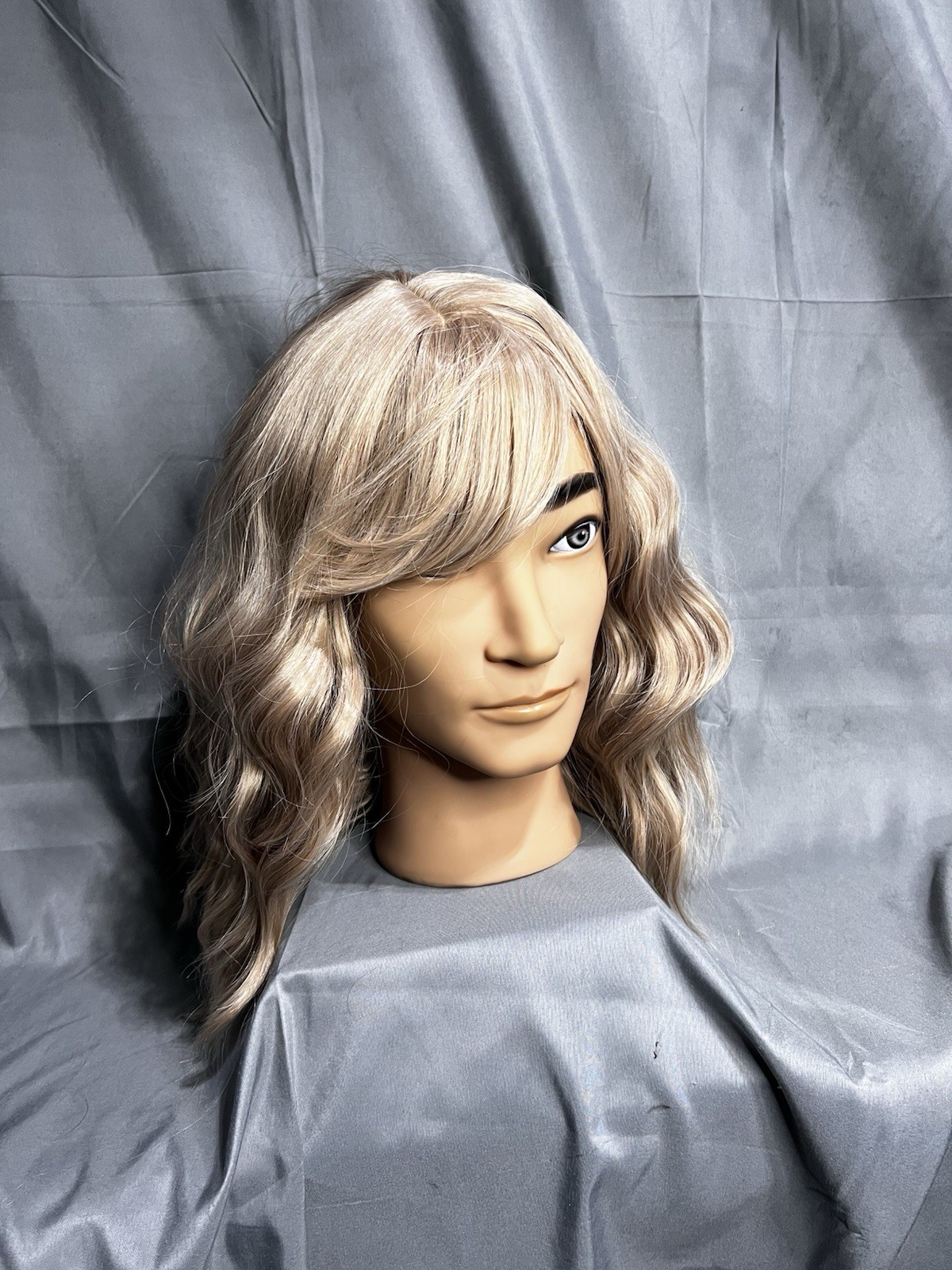 14” Medium Shoulder Length Wavy Blonde Wig with Bangs Heat Resistant Synthetic