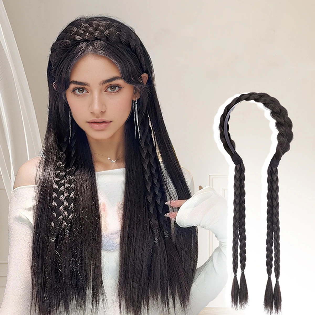 Easy Wear Adjustable Double Braided Ponytail Synthetic Hair With Elastic Band