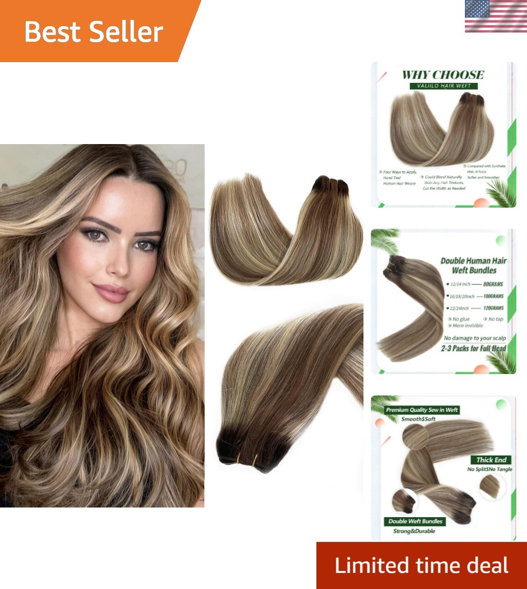Luxury 12 Inch Ombre Human Hair Extensions with Ash Brown & Blonde Highlights