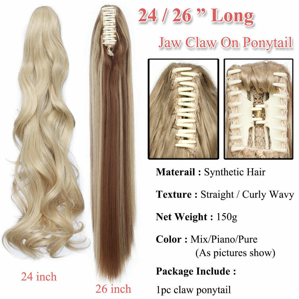 US 100% Real Thick Pony Tail Hair Extensions Clip In Claw Around Ponytail Ombre