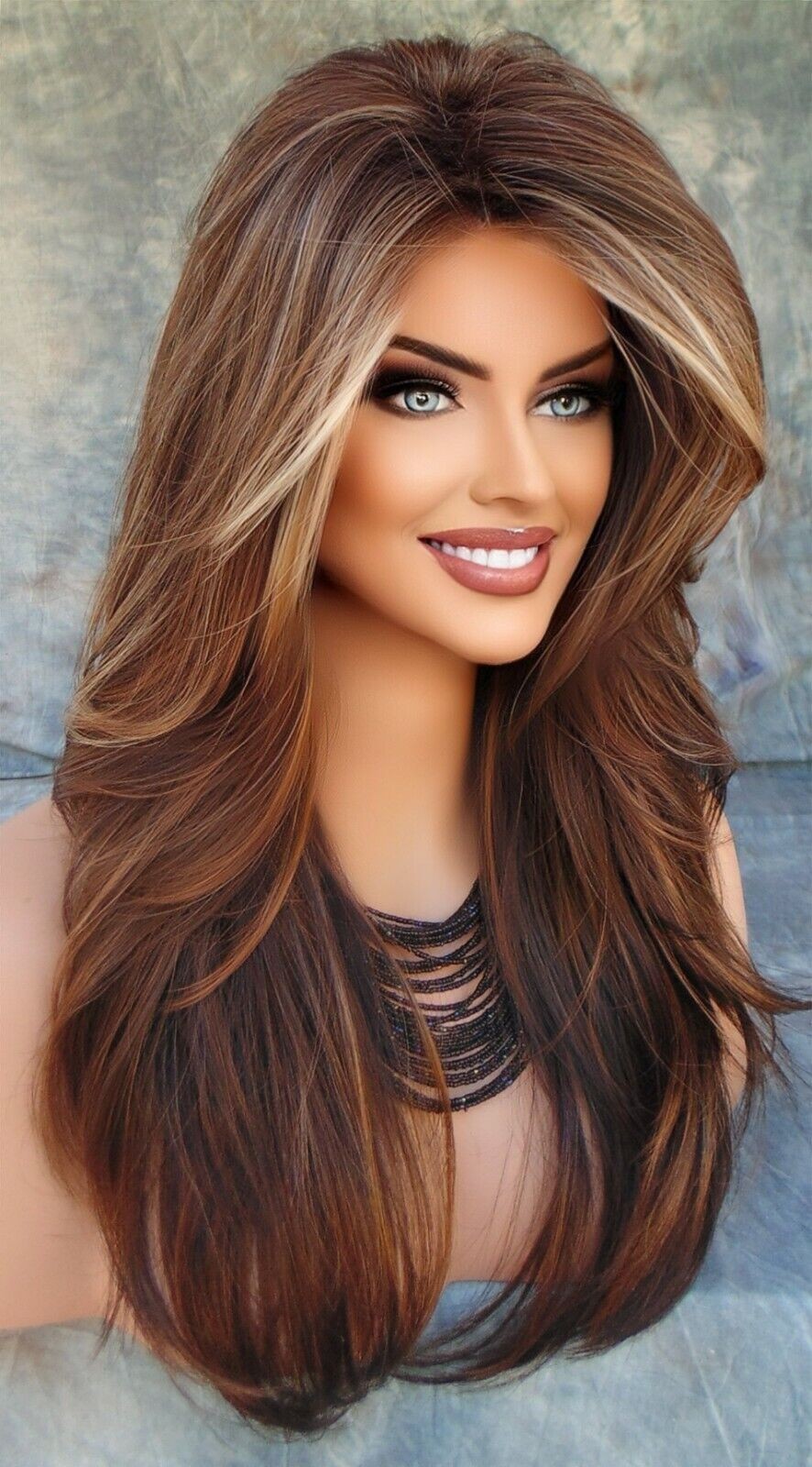 ANGELICA NORIKO WIG CHOCOLATE SWIRL LONG STRAIGHT NEW OPEN BOX 50% OFF