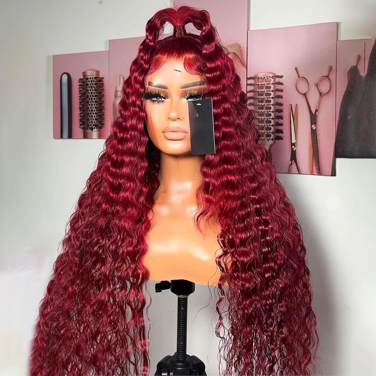 13×4 Transparent Lace Front Wine Red Deep Wave 26 Inch Baby Hair Lace Front Wig