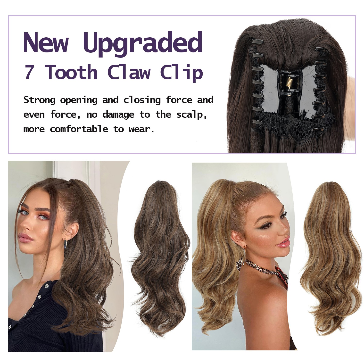 18in Ponytail Claw Clip in As Human Hair Extension Pony Tail Thick Hairpiece USA