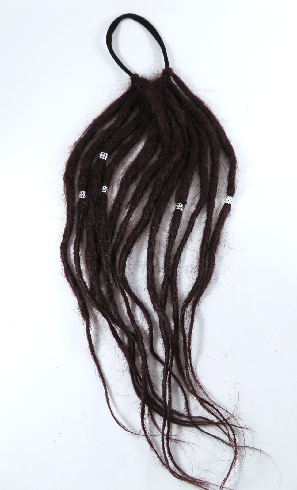Dreadlocks Ponytail Synthetic Dark Brown 12 Strands 22 Inches Long 5 Metal Cuffs
