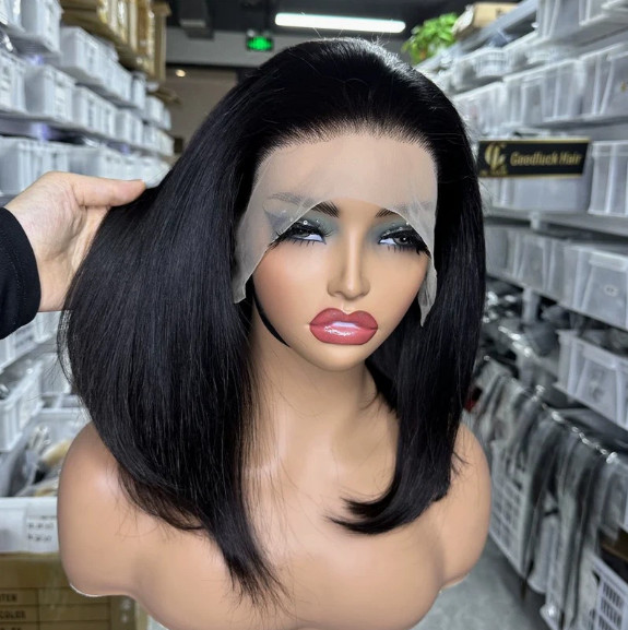 13×4 Lace Front Wig Long Black Straight Human Hair Blend Heat Ok Women Wigs 20In