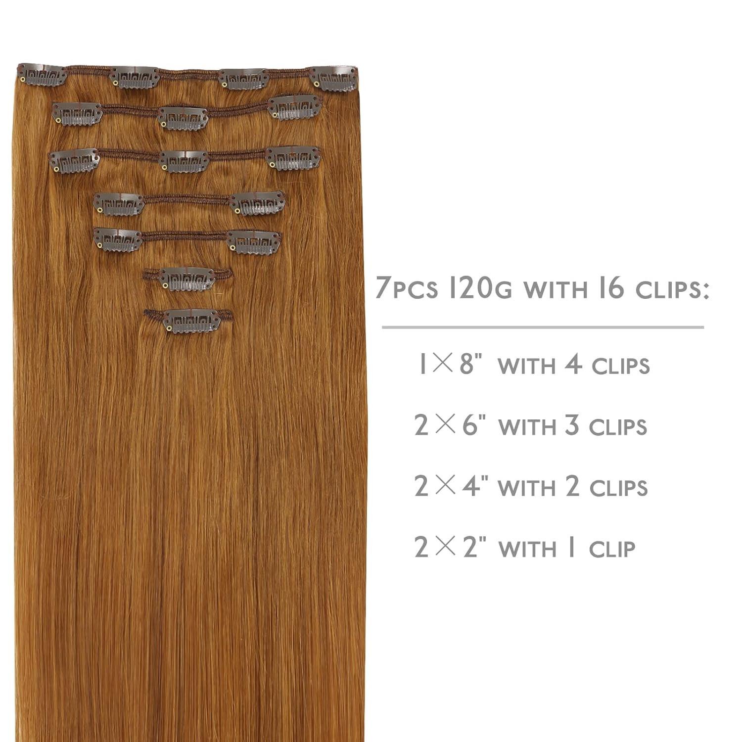 Wennalife Clip in Hair Extensions Real Human Hair 16 inch 7 Pieces Dirty Ginger