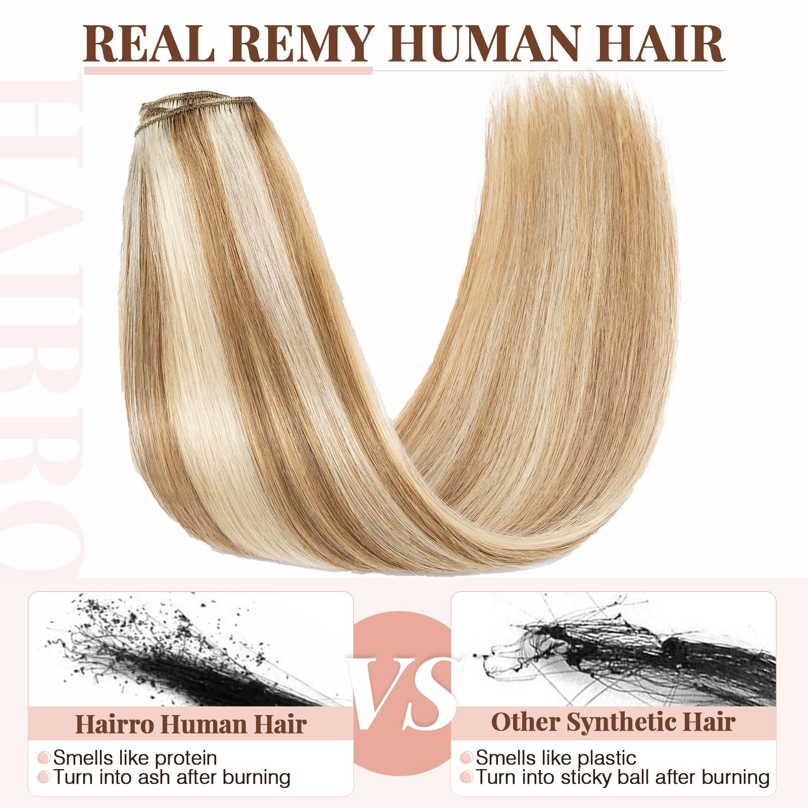Hairro Clip In Hair Extensions 100 Human Hair Thin Golden Brown Mix Bleach