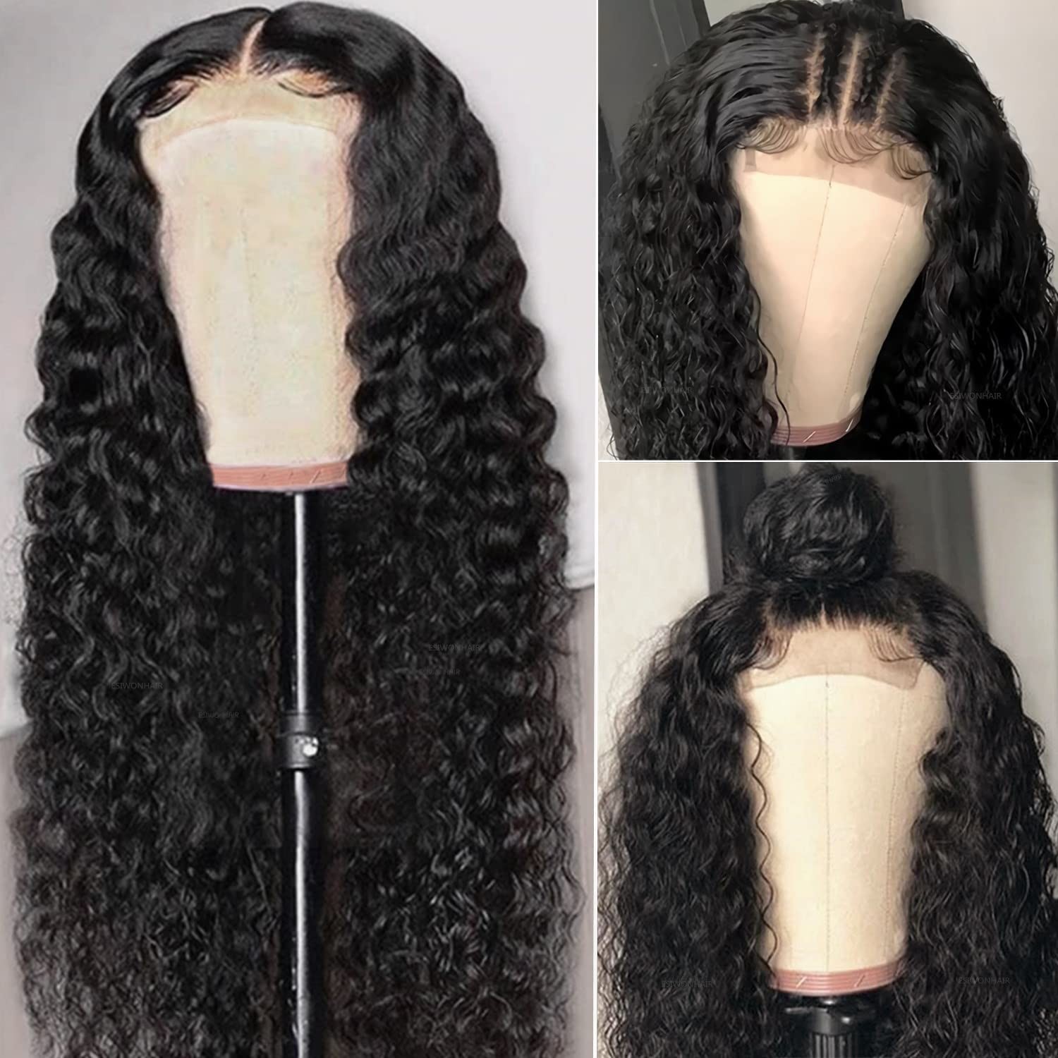 Esiwonhair 32Inch Wear And Go Deep Wave Lace Closure Wigs Glueless Human Hair