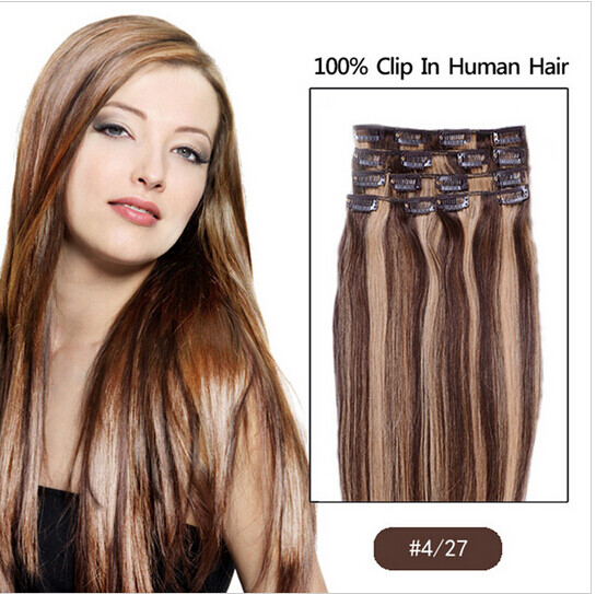 One Piece 100% Real Clip in Remy Human Hair Extensions Full Head Clip Hair Weft