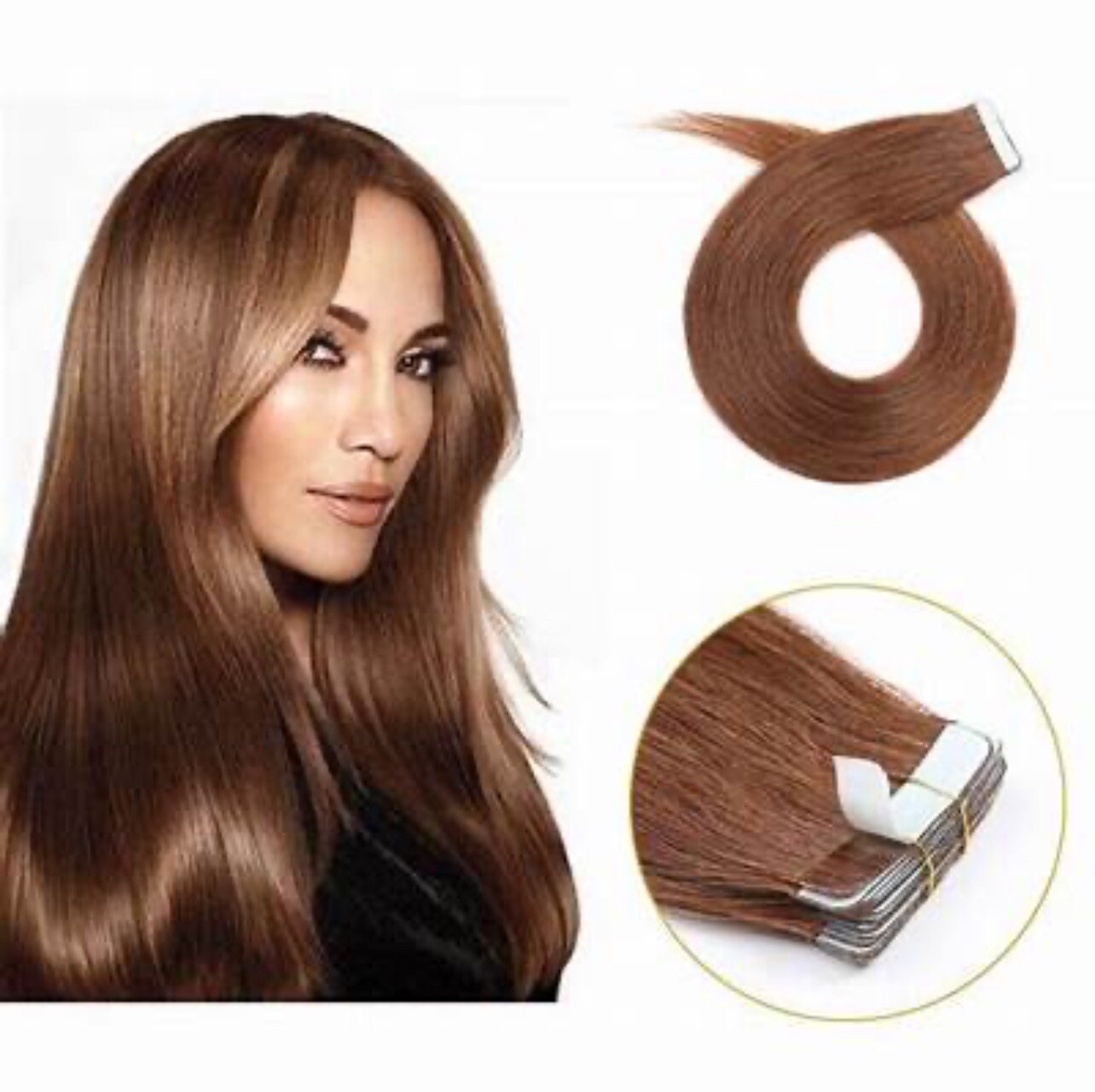 #6 Rich Caramel, Tape-In 20” 10pcs 25g 100% REMY Human Hair Extensions Seamless