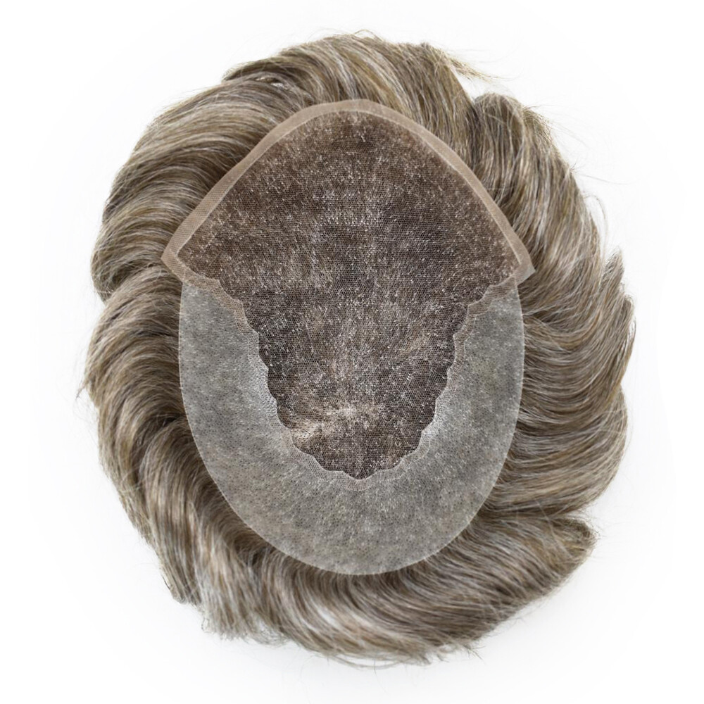 Mens Toupee Gray Hair Replacement System Lace Front Men Wig Poly Human Hairpiece