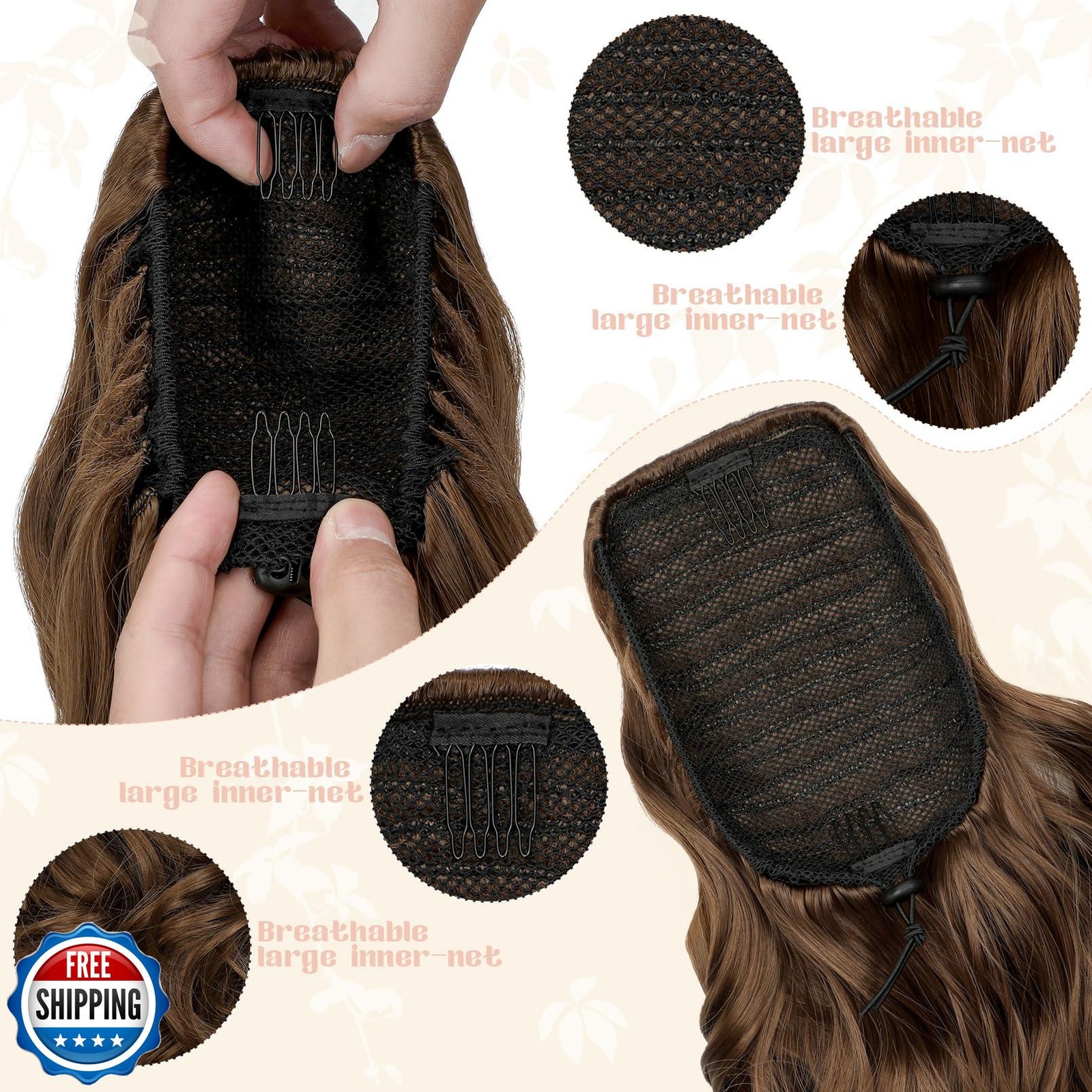 FELENDY Ponytail Extension, 15″ Drawstring Ponytail Hair Extensions Long Wavy