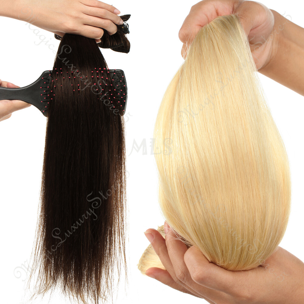 100% Human Hair Extensions Clip In Real Remy Hair Extensions Full Head CLEARANCE
