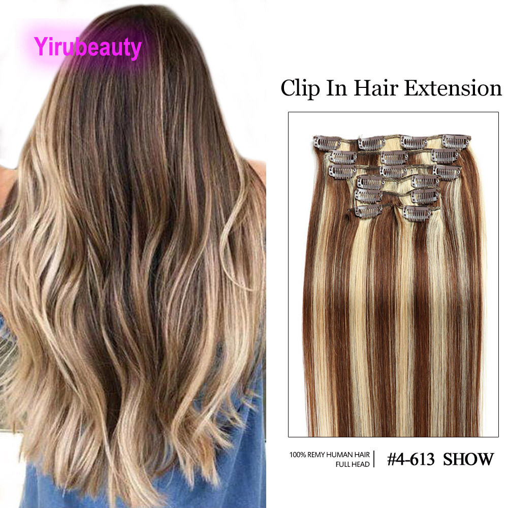 Brazilian 100% Virgin Human Hair 4/613 Piano Color Clip-in Hair Extensions