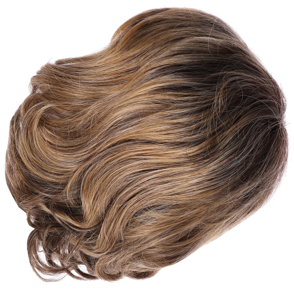 Short Curly Wavy Hair Fiber Lace Front Wig Yellow Realistic Cover for Women