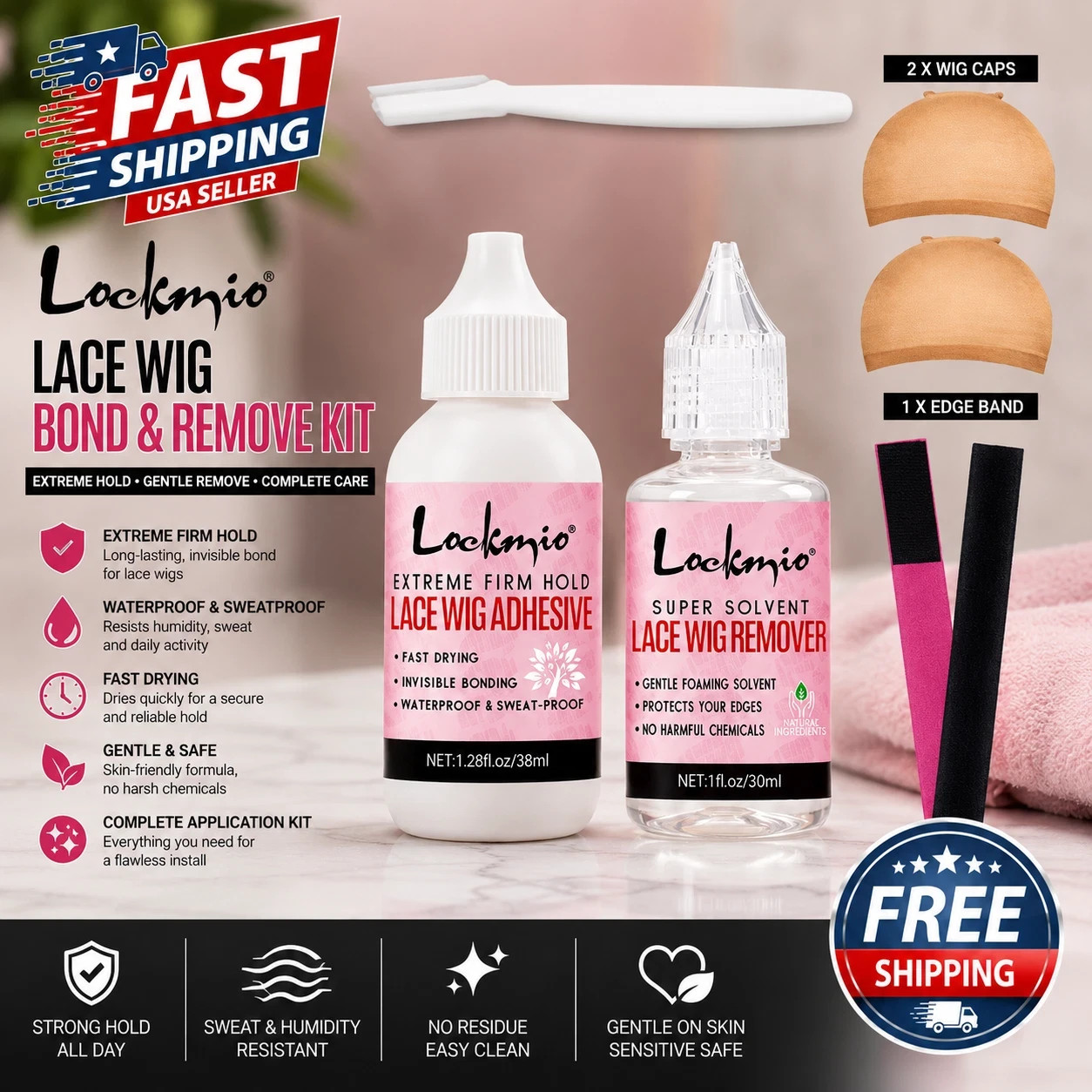 Wig Glue & Wig Remover Kit Waterproof Lace Front Toupee Adhesive Travel Size