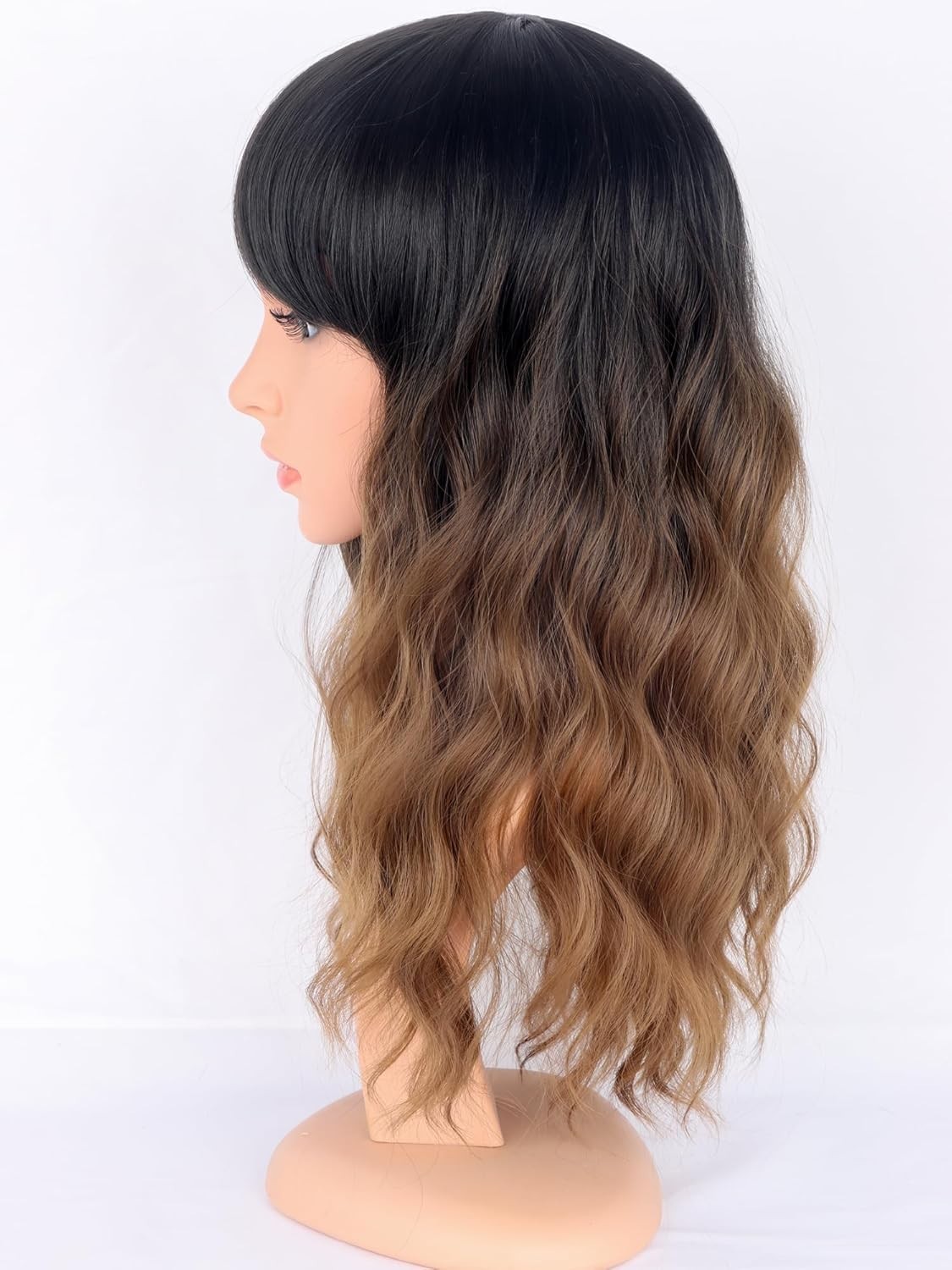 Medium Length Ombre Brown Wavy Wig with Bangs – Perfect for Parties & Daily Use