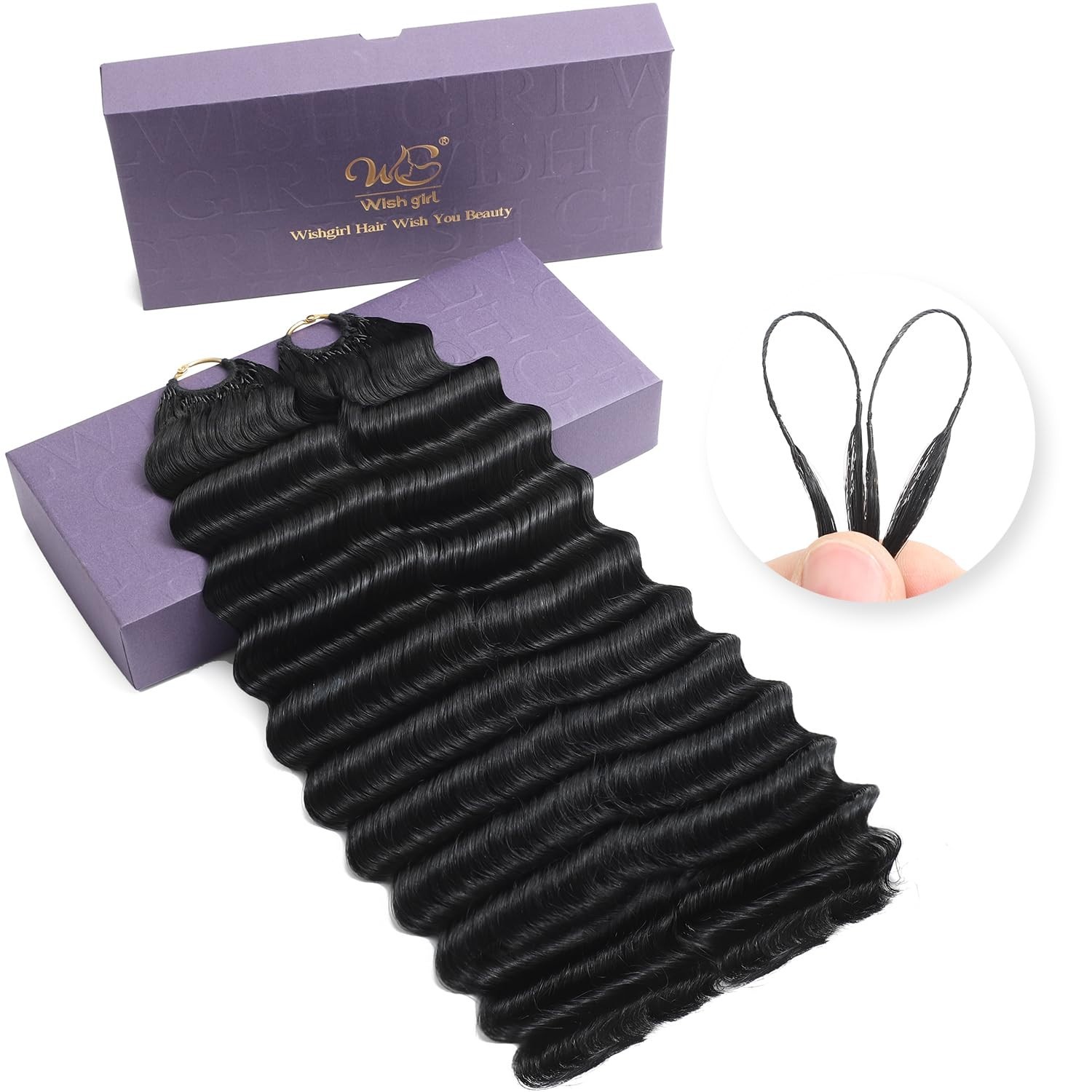 14″ Human Hair Deep Wave Knotless Pre-Separated Crochet Hair Extensions 120g