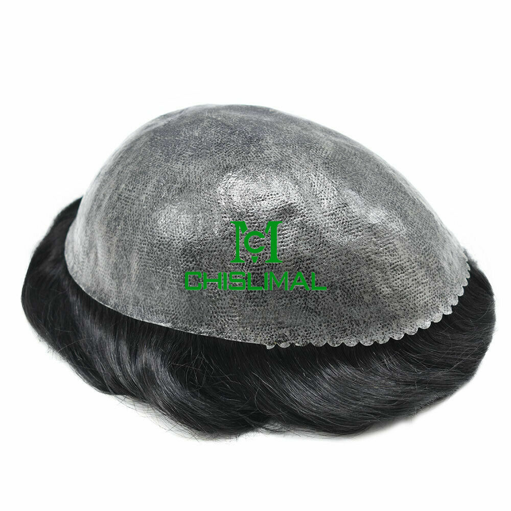 Full Poly Skin Mens Toupee Injected PU Human Hair System Replacement Wig for Men