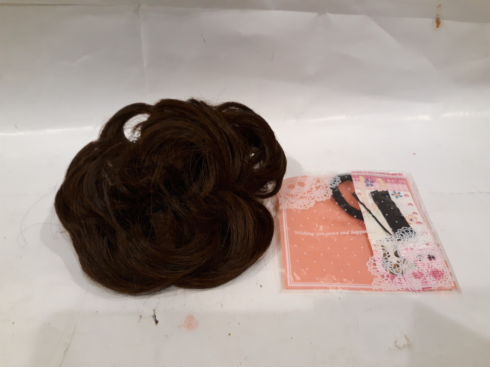 Messy Bun Hair Piece Scrunchie Hair Extensions Brown with hair pins updo