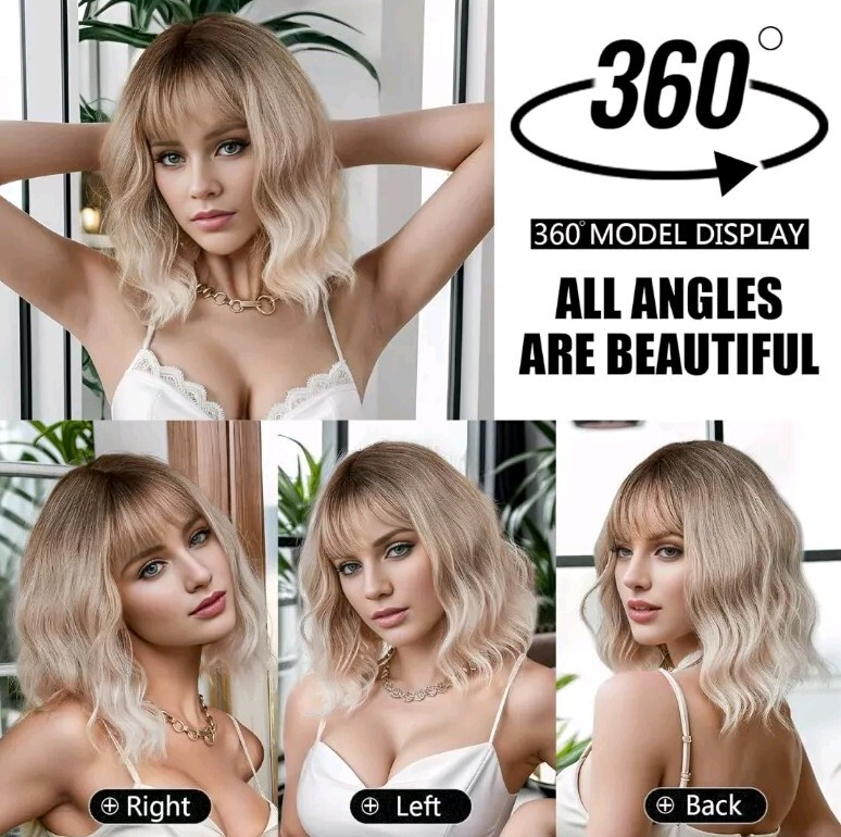 Platinum BLONDE Human HAIR Blend Multicolor Wavy Curly bangs layers