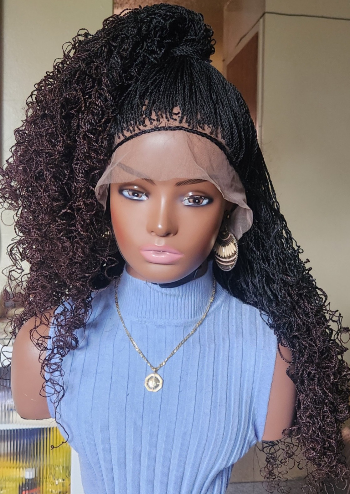 Handmade braided long Senegalese twist curly wig 1B/Dark Brown