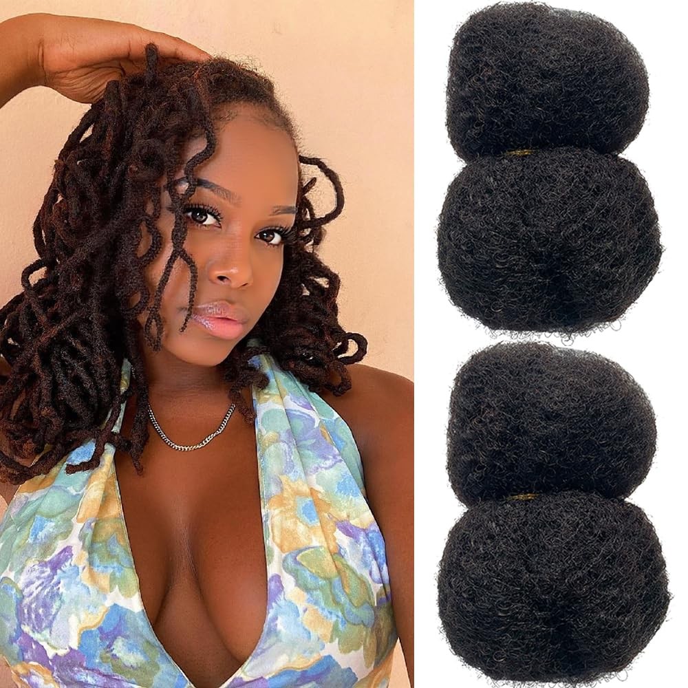 TIGHT AFRO KINKY Human Hair for Dreadlocks Locs Twist Natural Black 8 DISTINS