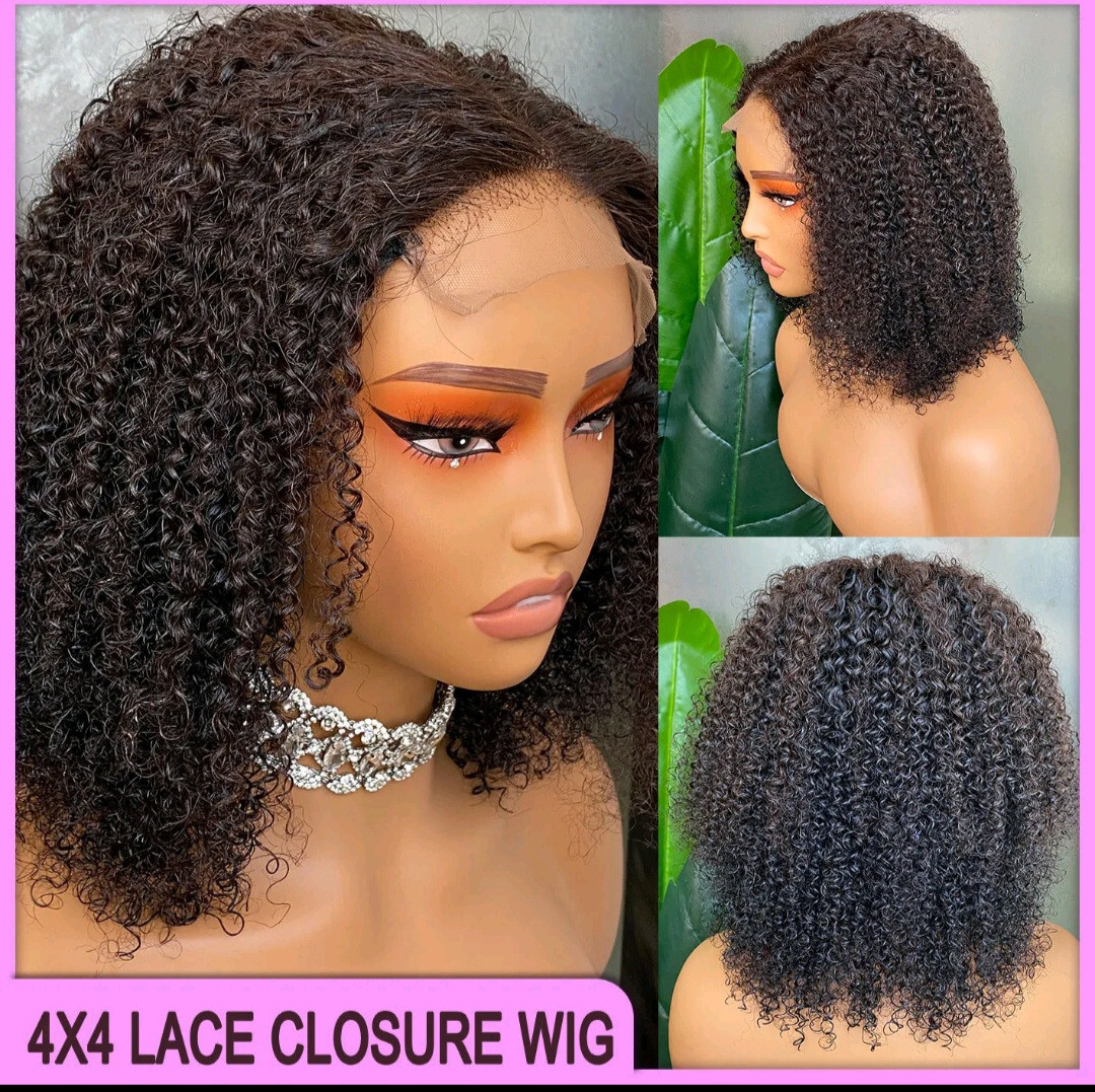 12A 12INCH BRAZILIAN 4X4 TRANSPARENT LACE WIG KINKY CURL 180% DENSITY NATURAL 1B